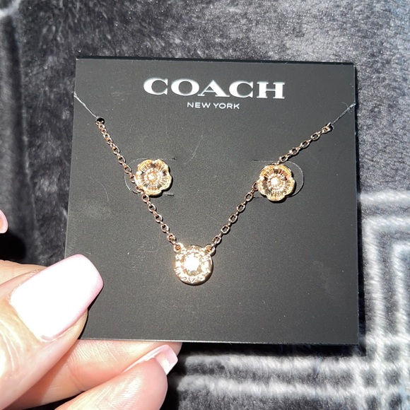 COACH-Open Circle Necklace, Tea Rose Stud Earrings - Picture 4 of 6